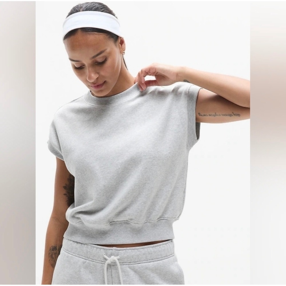 Athleta Terry Dolman Tee Cotton‎ Athleisure Heathered Light Gray Size XS